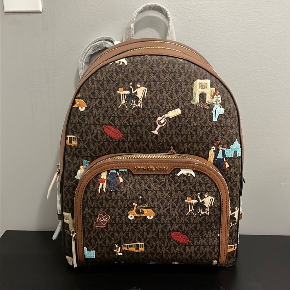 Michael Kors Brown Graphic Backpack
